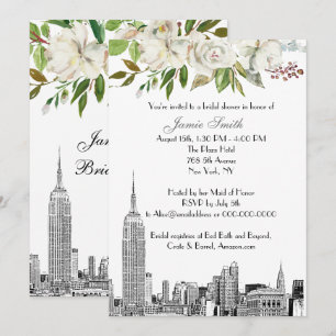 Invitation Paysage de New York ESB Gravure Blanche Fleurs Mar