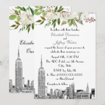 Paysage de NYC à l'aquarelle blanche florale Maria