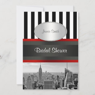 Invitation Paysage de NYC BW Noir et Blanc Rayure 2P Mariage