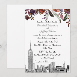 Invitation Paysage de NYC ESB Etch Burgundy Plum Floral Maria