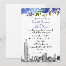 Paysage de NYC ESB Gravure Bleu Jaune Floral Maria