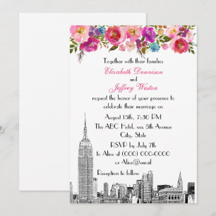 Invitation Paysage de NYC ESB Gravure Printemps Rose Floral M