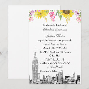 Invitation Paysage de NYC ESB Gravure Tournesol Fleur Rose Ma