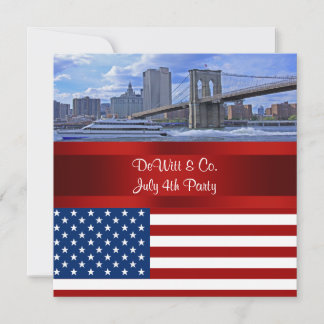 Invitation Paysage de NYC Pont Bklyn Drapeau USA Rouge W Bleu