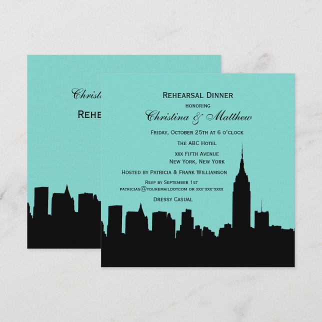 Invitation Paysage de NYC Silhouette Dîner de Répétition Carr (Devant / Derrière)