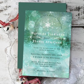 Invitation Paysage de rêve de forêt enneigée pour un mariage 