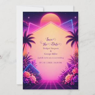 Invitation Paysage de rêve de mariage néon au coucher du sole