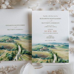 Invitation Paysage de rêve toscan pour mariage à l'aquarelle