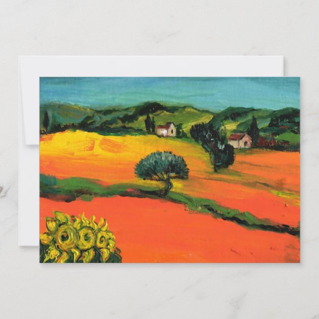 Invitation PAYSAGE DE TOSCANE , bleu vert jaune orange (Devant)