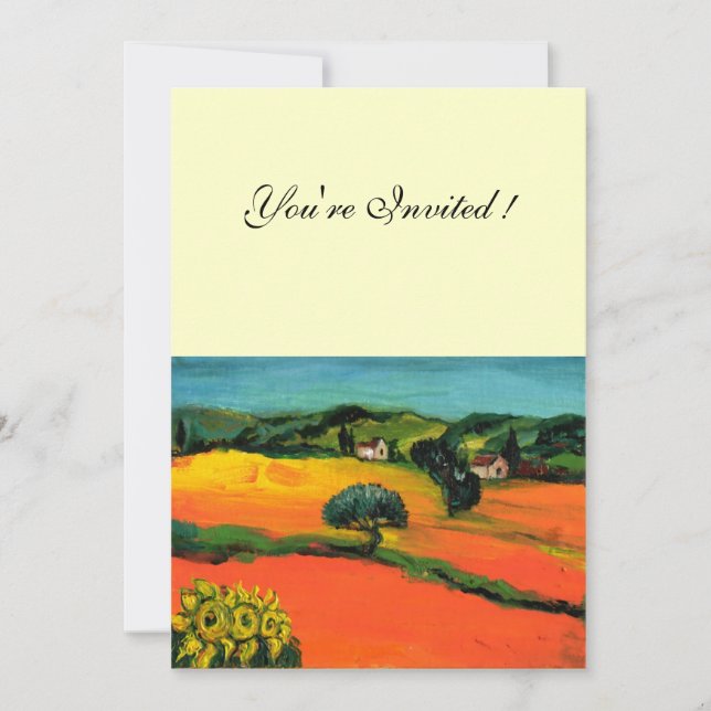 Invitation PAYSAGE DE TOSCANE, bleu vert jaune orange (Devant)