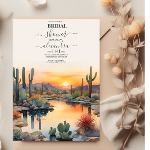 Invitation Paysage Désertique de Cactus à l'Aquarelle pour un