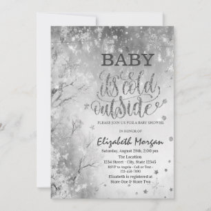 Invitation Paysage d'hiver Baby shower gris d'arbre