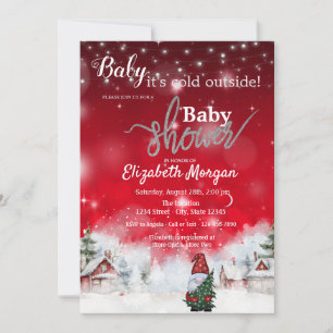 Invitation Paysage d'hiver Gnome mignon Rouge 
