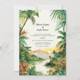 Invitation Paysage du coucher de soleil tropical Bali Mariage