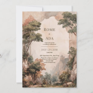 Invitation Paysage Grand Vintage Château Montagne Mariage