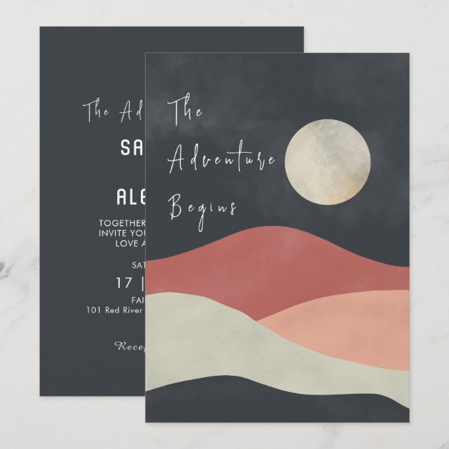Invitation Paysage Montagne L'aventure commence Mariage (Devant / Derrière)