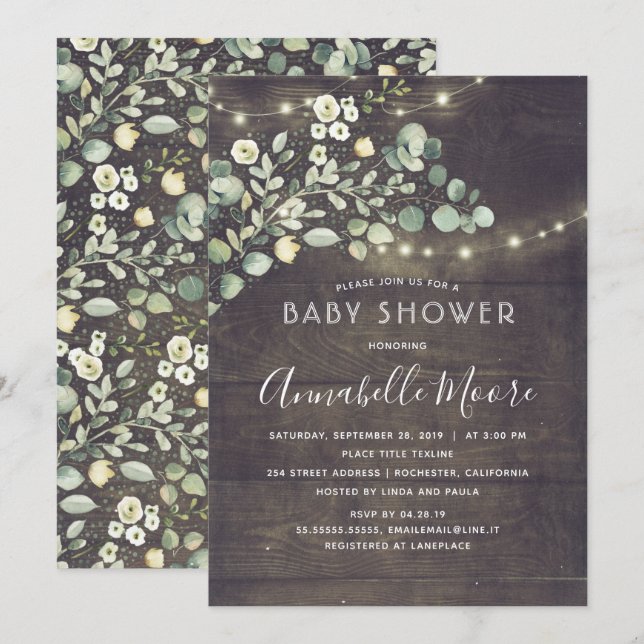Invitation Paysage peint Baby shower rustique (Devant / Derrière)