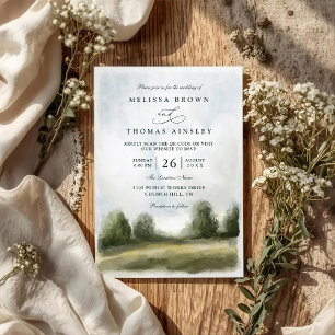 Invitation Paysage rural à l'aquarelle Mariage Code QR