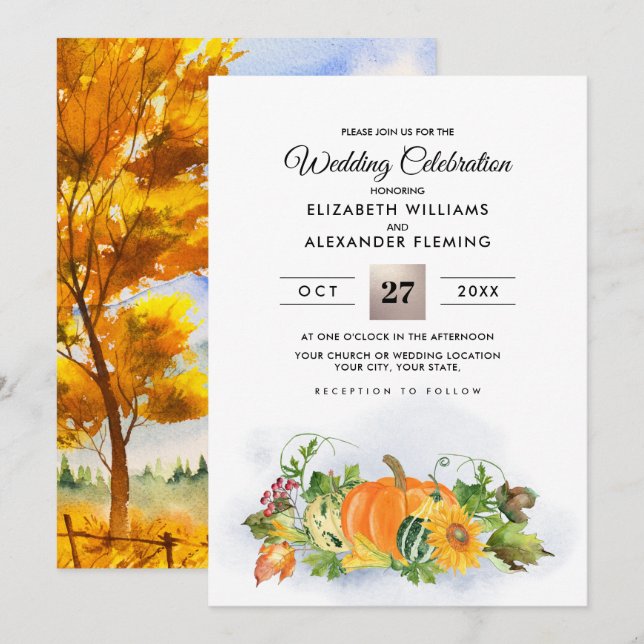 Invitation Paysage rustique Automne | Mariage de récolte d'au (Devant / Derrière)