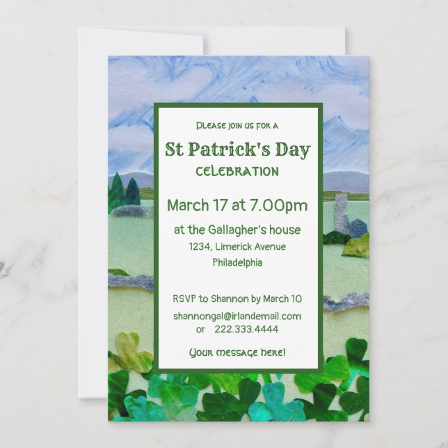Invitation Paysage Shamrock de la Saint Patrick (Devant)