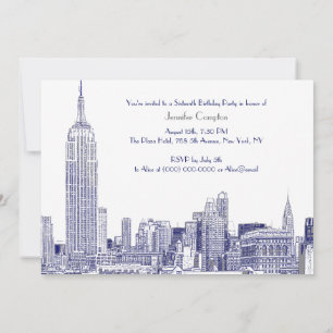 Invitation Paysage urbain de NYC 01 Gravé Wht Sweet 16 Party