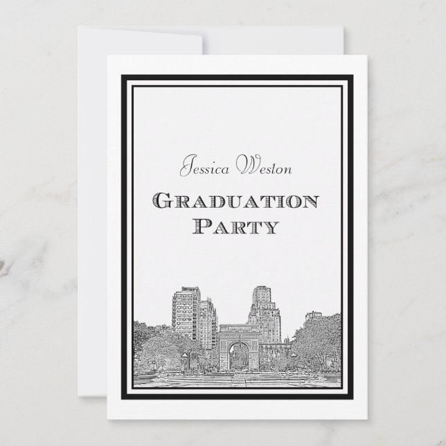 Invitation Paysage urbain de NYC Washington Sq gravé DIY Grad (Devant)