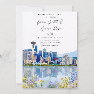 Invitation Paysage urbain de Seattle Wa Ciel Mariage