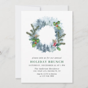 Invitation Paysage Wreath Noël VACANCES BRUNCH