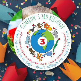 Invitation Peace And Love Cute Cartoon Animaux du monde