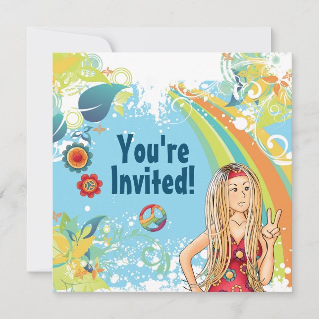Invitation Peace Blond Hippie Girl Anniversaire Fête Invitati (Devant)