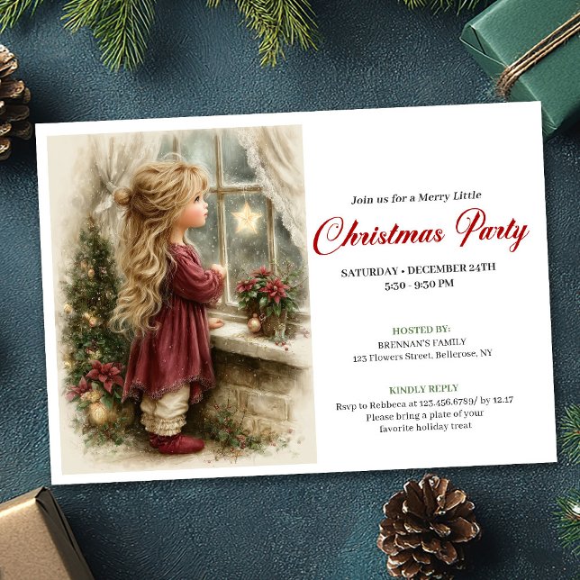 Invitation Peace Little Girl Awaits Santa Printable Invites (Peace Little Girl Awaits Santa Printable Invitation)