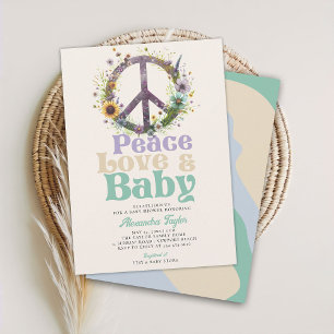Invitation Peace Love Baby Fleurs sauvages Baby shower neutre