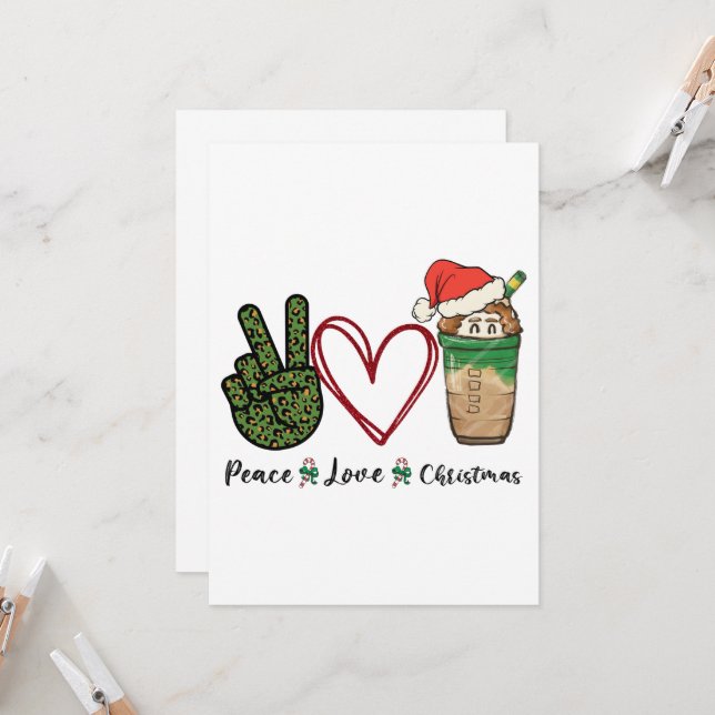 Invitation Peace Love Christmas Drink Café (Devant/Arrière en situation)