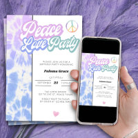 Peace Love Party Pastel Tie Dye Tout âge Anniversa