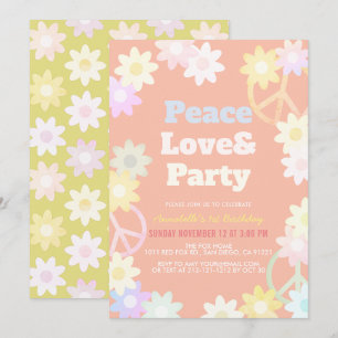 Invitation Peace Love & Party Pink 1er anniversaire Invitatio
