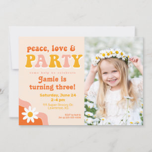 Invitation Peace, Love & Party Retro Photo Anniversaire Invit