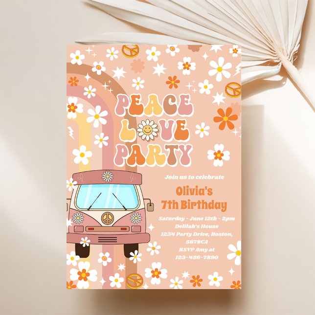 Invitation Peace Love Party Retro Rainbow 7e anniversaire (Créateur téléchargé)
