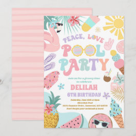 Invitation Peace Love Pool Party Piscine d'été Super Annivers