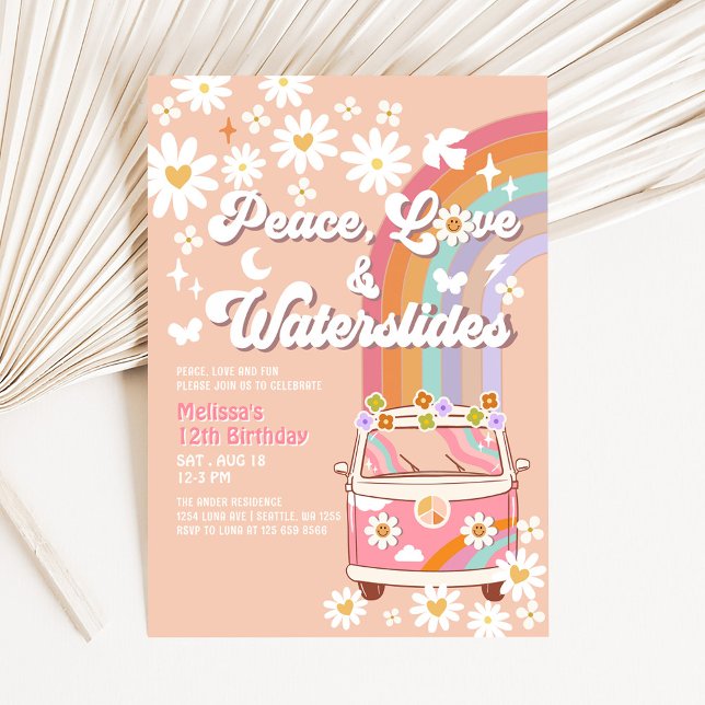 Invitation Peace Love Watertoboggans Eau Super Anniversaire (Créateur téléchargé)