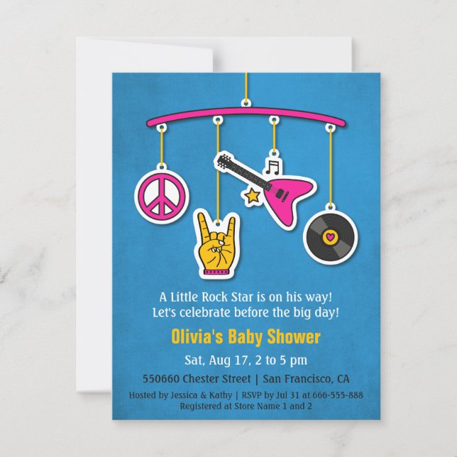 Invitation Peace Music Guitare Rock et Baby shower de rouleau (Devant)