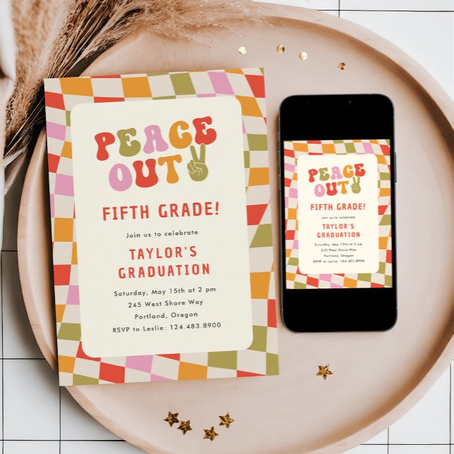 Invitation Peace Out 5e année Super Graduation Party (Créateur téléchargé)