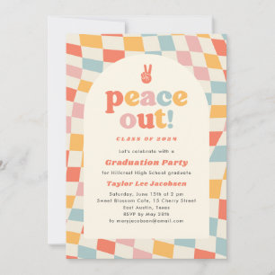 Invitation Peace Out Retro Super les années 70 Graduation Par
