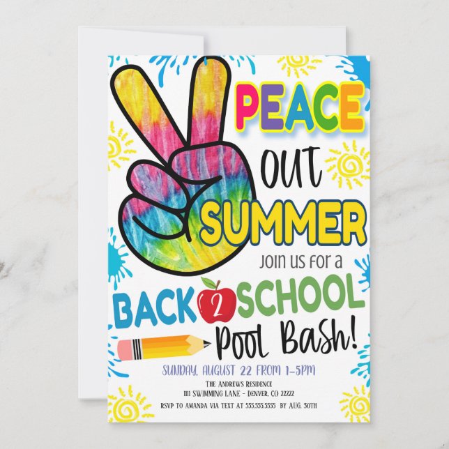 Invitation Peace Out Summer Retour à la fête scolaire Invitat (Devant)