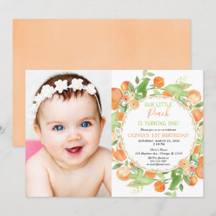 Invitation Peach 1er anniversaire fille, peachs thème photo
