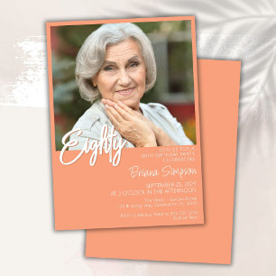 Invitation Peach 80th Birthday Photo