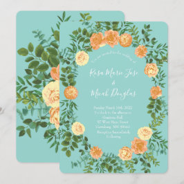 Invitation Peach & Aqua Peony & Rose Floral Mariage