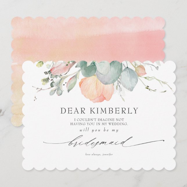 Invitation Peach Blossoms Floral Be My Bridesmaid Proposition (Devant / Derrière)