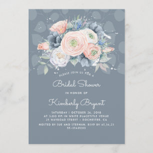 Invitation Peach Blue Dusty et Fête de l'mariée florale rose