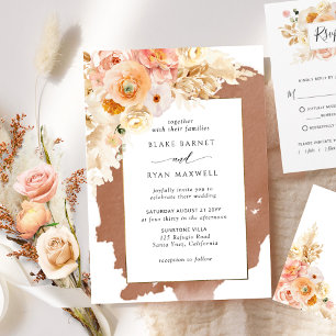 Invitation Peach Blush Cream Terracotta Mariage Floral En