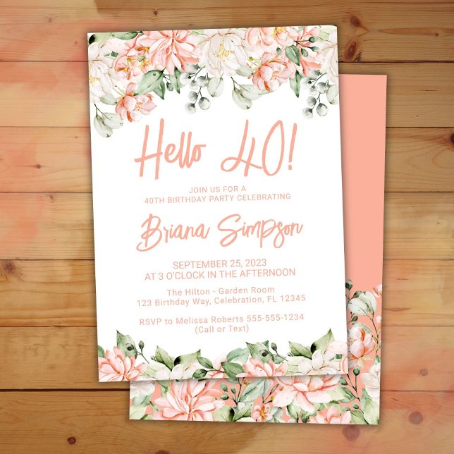 Invitation Peach Blush Ivory Floral 40e fête d'anniversaire (Créateur téléchargé)